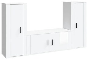 Set mobili porta tv 3 pz bianco lucido in legno multistrato