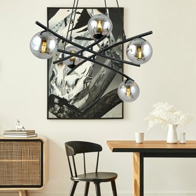 Lampadario Moderno Cadmo Acciaio Nero Grigio 5 Luci E14 Ip20