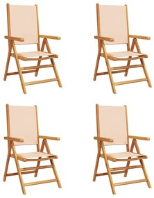 Sedie giardino reclinabili 4 pz beige tessuto e legno massello