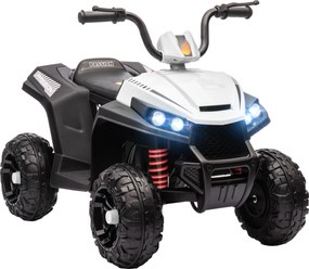 Quad Elettrico per Bambini 12V con 2 Motori Sospensioni Fari LED MP3 Bianco...