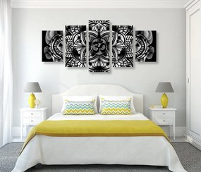 Quadri 5 pezzi – Mandala della salute in bianco e nero