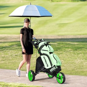 Costway Carrello da golf a spinta con 3 ruote, Carrello pieghevole con borsa rivestita in alluminio cinghia Verde