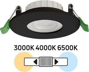 Faro LED da incasso 6W Dimmerabile CCT Foro ø70mm IP44 - Nero Colore Bianco Variabile CCT