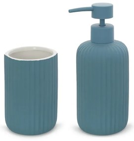 Set accessori bagno 2 pezzi in ceramica blu soft touch Spring