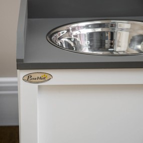 Ciotole per Cani Rialzate 60x30x36 cm con Cassetto in Acciaio Inox e Legno Bianco e Grigio...