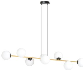 Sospensione Contemporanea Rhiannon 8 Luci In Acciaio Oro E Sfere In Vetro Bianco