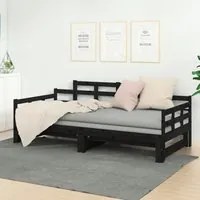 Dormeuse Estraibile Nera in Legno Massello di Pino 2x(80x200)cm cod mxl 60982