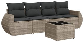 Set divano da giardino 5pz con cuscini grigio chiaro polyrattan