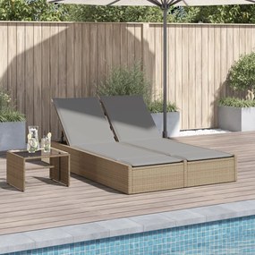 Lettino prendisole con cuscini beige in polyrattan