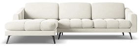 Divano angolare color crema (con penisola a sinistra) con rivestimento in velluto Nalu – Makamii
