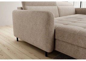 Divano angolare beige allungabile/con contenitore (con penisola a sinistra/con chaise lounge) e rivestimento in ciniglia Gomsi – ELTAP