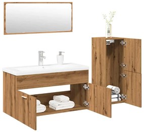 Set Mobili Da Bagno 4 Pz Rovere Artigianale Legno Multistrato /