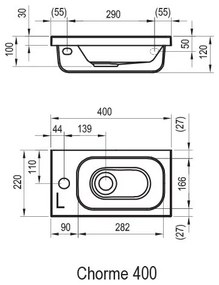 Ravak XJGL1100000 - Lavabo sospeso CHROME 40x22 cm in marmo colato/bianco