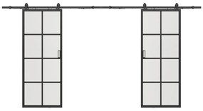 Porte scorrevole doppia esterno muro Alluminio e Vetro temperato 2 x H205 x L73 cm - WILDEN II