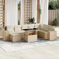 Set Divano da Giardino 9 pz con Cuscini Beige in Polyrattan 3269358