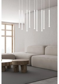 Lampadario 9 Luci Moderno Shu Acciaio Bianco E Paralumi A Cilindri Sottili