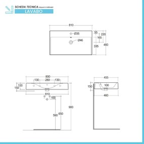 Lavabo sospeso 80cm rettangolare in ceramica bianca senza foro per rubinetto Rak Des