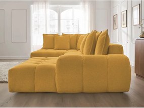 Divano angolare color senape allungabile e con contenitore (penisola a sinistra/a U) con rivestimento in ciniglia Everest – Bobochic Paris