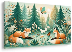 Quadro su tela – Tranquillità del bosco con volpi