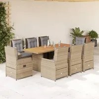 Set da Pranzo da Giardino 9 pz con Cuscini Beige in Polyrattan 3262790