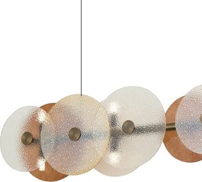 Lampada a sospensione Art Déco bronzo con vetro ambrato lineare 8 luci - TEXT