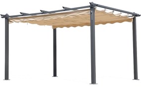 Pergola da Giardino 3x4 Telo in Poliestere Retrattile Écru 180 g/mq, Struttura in Acciaio per Esterno