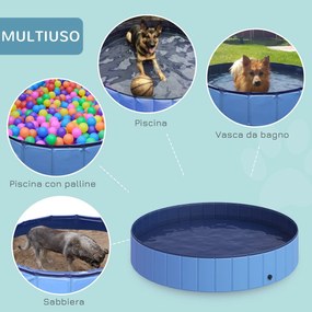 Piscina Pieghevole per Cani in PVC Azzurro Ø160x30h cm...