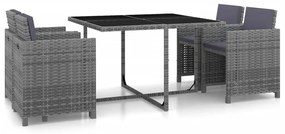 Set da pranzo da giardino 5 pz con cuscini in polyrattan grigio