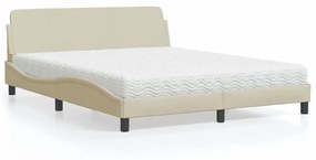 Letto Con Materasso Crema 160x200 Cm İn Tessuto /
