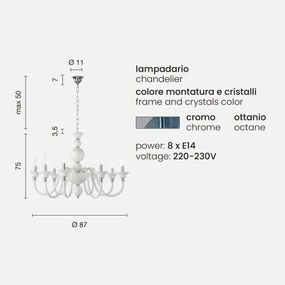 Lampada a sospensione TEBE a 8 luci in vetro lavorato a mano OTTANIO