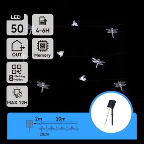 Aigostar - Catena luminosa decorativa solare a LED, 50 LED / 8 funzioni, 10 m, 800 mAh, IP65, bianco freddo