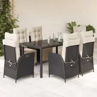 Set da Pranzo da Giardino 7 pz Nero con Cuscini in Polyrattan 3213318