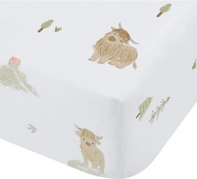 Lenzuolo con angoli per bambini bianco in cotone per culla 70x140 cm Mini Moo Cow – Bianca