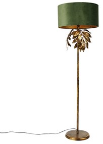 Lampada da terra vintage oro antico con paralume verde - Tiglio