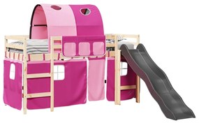 Letto a soppalco con tunnel bambini rosa 90x190cm massello pino