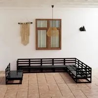 Set Divani da Giardino 10 pz Nero in Legno Massello di Pino 3075868