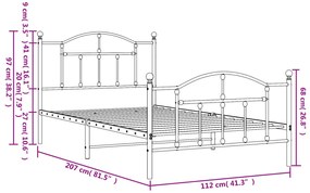 Giroletto con Testiera e Pediera Metallo Nero 107x203 cm