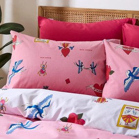 Set copripiumino e federa bianco e rosa in cotone per letto matrimoniale 200x200 cm Mon Coeur – Their Nibs