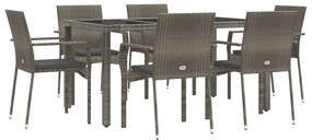 Set da Pranzo da Giardino 7 pz con Cuscini in Polyrattan Grigio