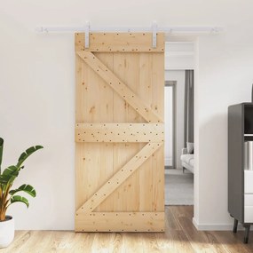 Porta Scorrevole Con Set Hardware 95x210 Cm Legno Massello Pino /