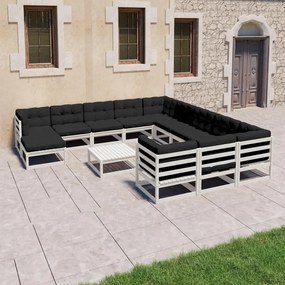 Set divani da giardino 13 pz cuscini bianchi massello di pino