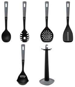 Set 5 utensili cucina in nylon con supporto