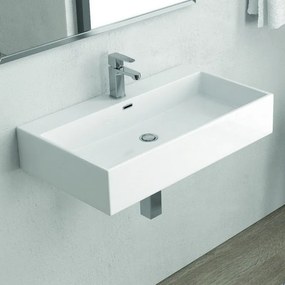 Kamalu - Lavabo sospeso 60 cm squadrato in ceramica bianca | Litos-DF60