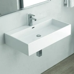Kamalu - Lavabo sospeso 60 cm squadrato in ceramica bianca | Litos-