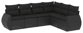 Set divano da giardino 6 pz con cuscini nero in polyrattan