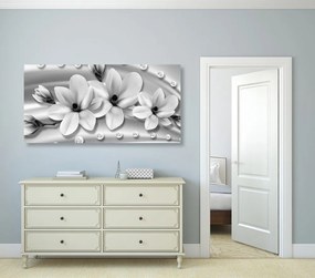 Stampa su tela – Magnolia di lusso con perle in bianco e nero