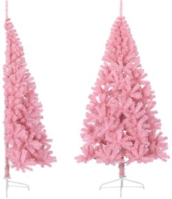 Albero di Natale Artificiale a Metà con Supporto in Varianti di Colore e Materiale, 210 cm / Rosa / PVC