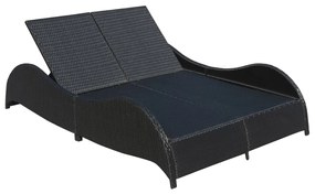 Lettino Prendisole Doppio con Cuscino in Polyrattan Nero