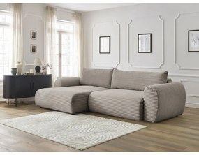 Divano angolare in grigio chiaro/beige allungabile (con penisola a sinistra) con rivestimento in velluto a coste Lucien – Bobochic Paris