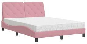 Letto con materasso rosa 140x200 cm in velluto